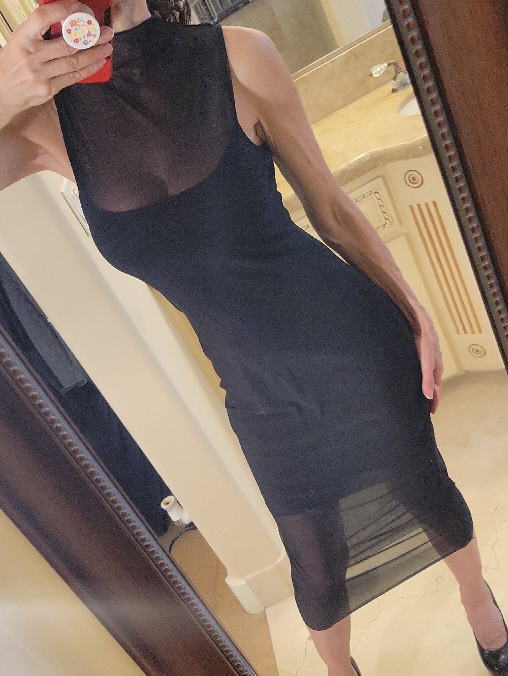 *Steve Madden Black Sheer Mesh Midi Slip Dress, M